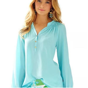 Lilly Pulitzer XS Blue 100% Silk Elsa Blouse